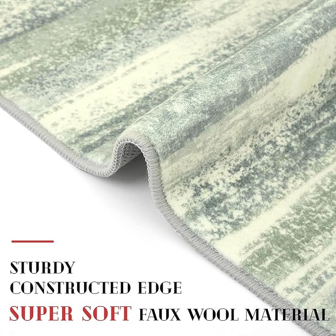 Lansny Modern Abstract Runner Rug 2x5, Sage Green Grey Washable Kitchen Runner - Image 4