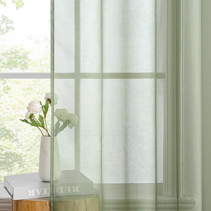 MIULEE 2 Panels Sage Green Sheer Curtains 90 inches Long Window Curtains Rod - Image 5