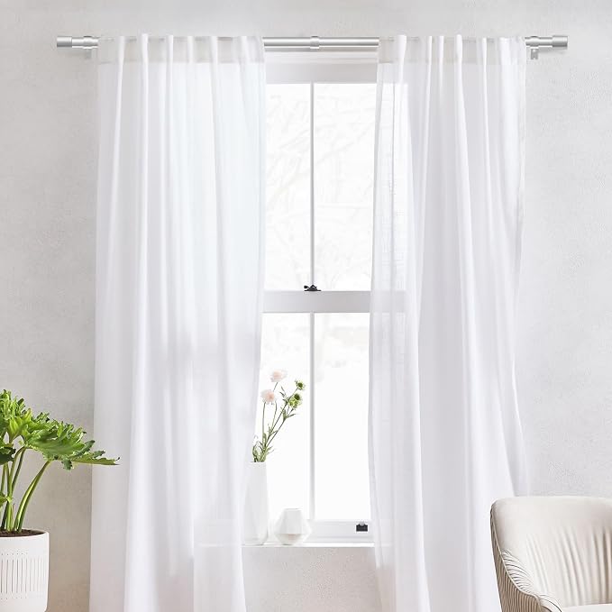 IFELS Heavy Duty Curtain Rods for Windows 66 to 120 Inch, 1 Inch Silver Curtain - Image 2