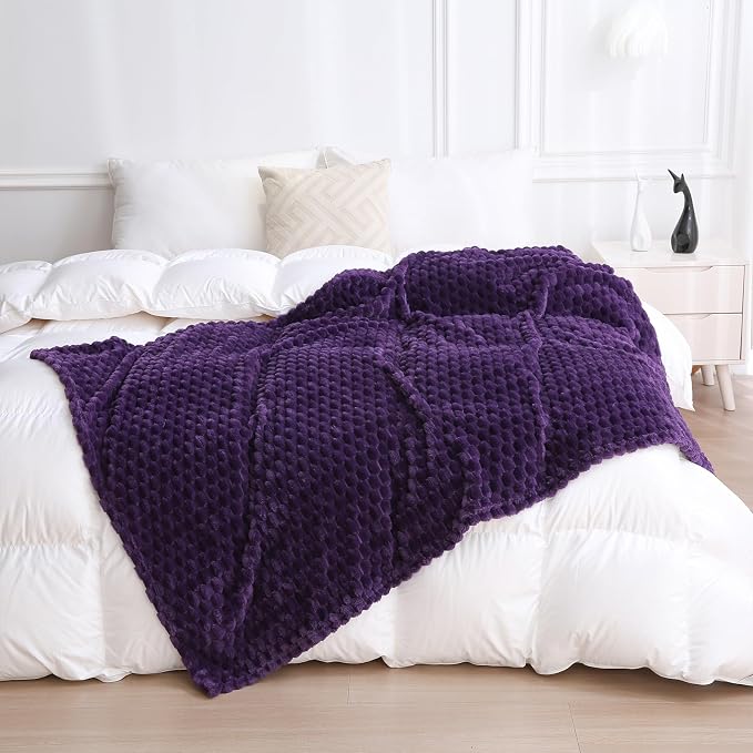 Puncuntex Deep Purple Throw Blanket 60"×80" inches Fuzzy 3D Jacquard Decorative by Puncuntex