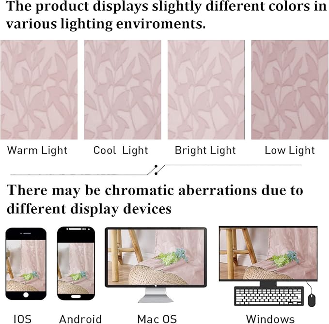 Lecloud Leia Blush Pink Sheer Curtains 84 Inches Long 2 Panels, Airy Leaf - Image 5