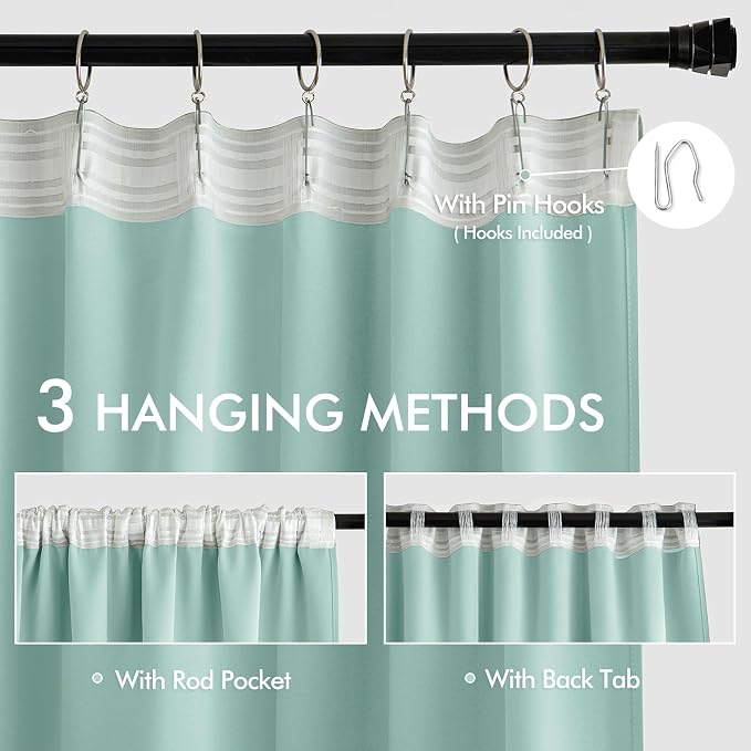 MIULEE Aqua Back Tab Blackout Curtain 96 Inch Long 2 Panels Set - Image 3