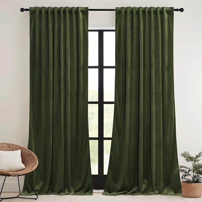 RYB HOME Green Velvet Curtains 102 inches - Image 2
