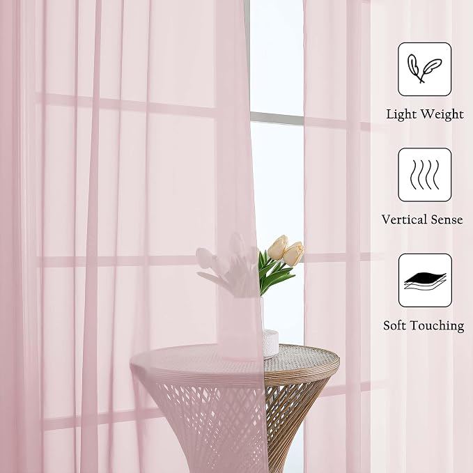 Lecloud Blush Pink Sheer Curtains 63 Inch Length 2 Panels Set, Rod Pockets - Image 4