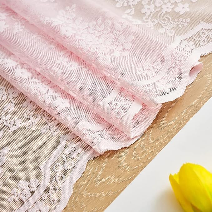 YJ YANJUN Vintage Lace Curtains Short Pink Floral Curtains 54 inch Length 2 - Image 4