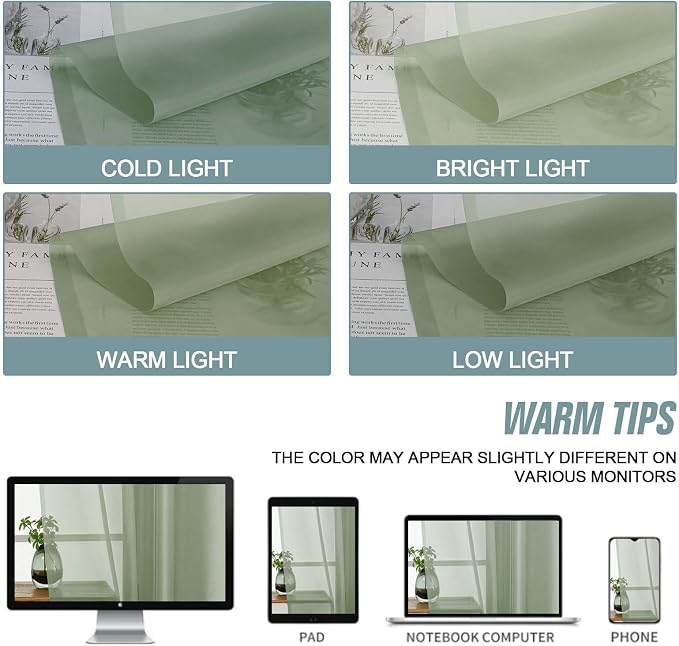 Sage Green Sheer Curtains Tier 30 Inches Length 2 Panels, Light Filtering - Image 7