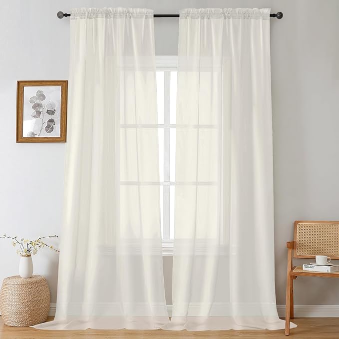 Gwine Ivory Sheer Curtains 108 Inches Long 2 Panels Set, Voile Light Filtering by Gwine