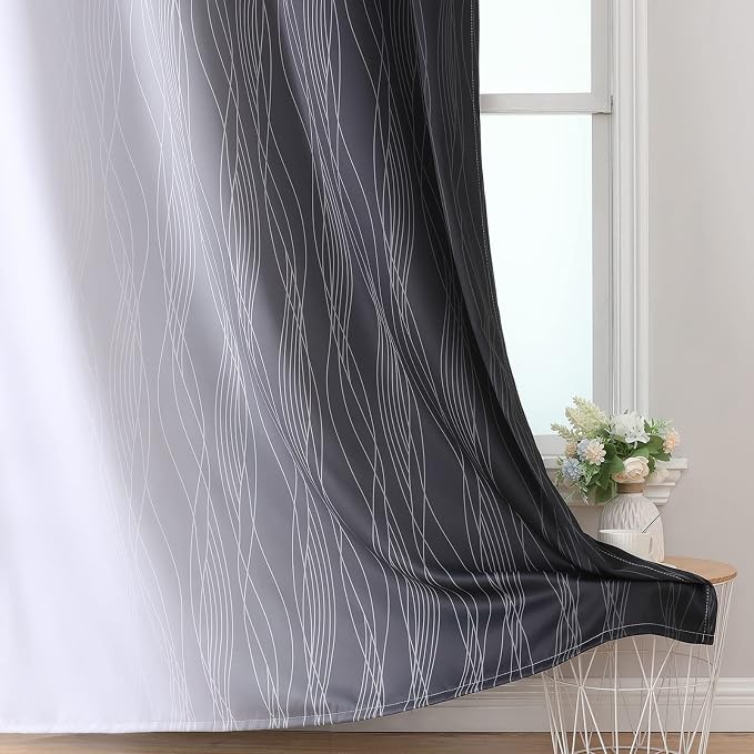 Estelar Textiler Ombre Greyish White Black Blackout Curtains & Drapes 63 Inch - Image 6