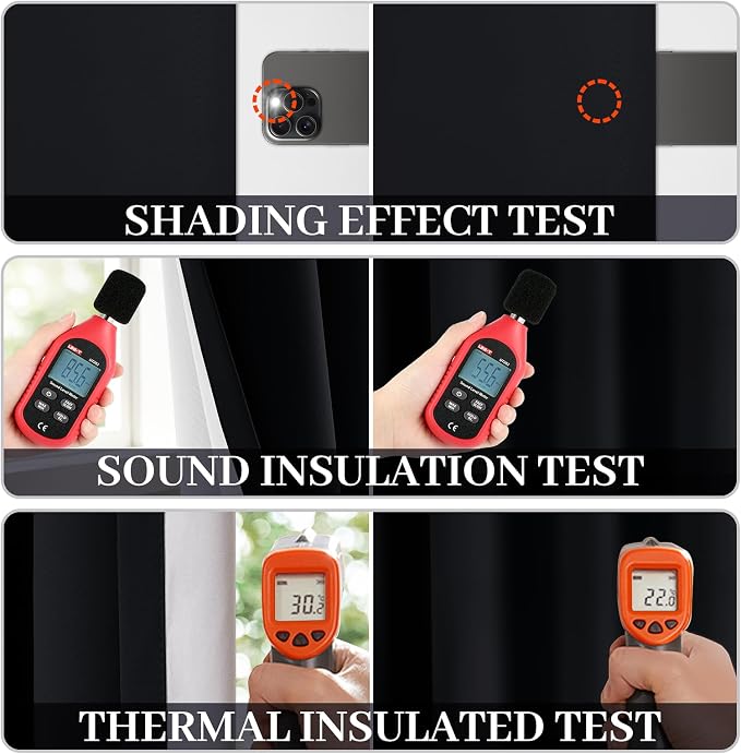 Yakamok 100% Blackout Curtains Black Room Darkening Thermal Insulated Window - Image 5