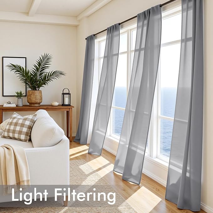 MIULEE Dark Grey Sheer Curtains 72 Inches Long, 4 Panels Set, Rod Pocket Light - Image 4