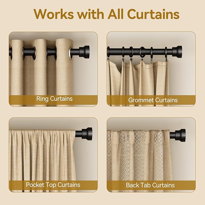 YaFex Curtain Rods 32-170 Inch, Heavy Duty 1 Inch Adjustable Curtain Rod - Image 6