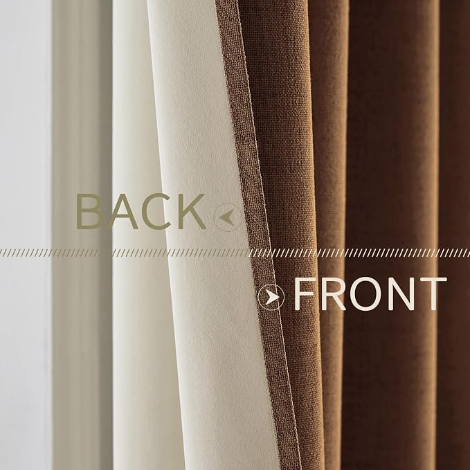 MIULEE Linen Curtains for Bedroom 100% Blackout Thermal Insulated Brown Grommet - Image 6