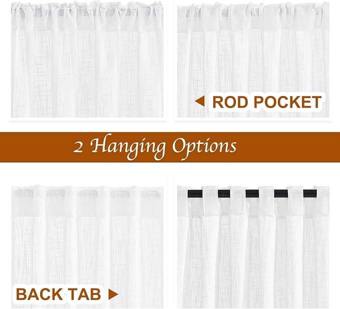 NICETOWN White Semi Sheer Curtains 102 inches Long - Image 3
