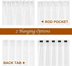 NICETOWN White Semi Sheer Kitchen Curtains 30 inch Length, Rod Pocket & Back - Image 3