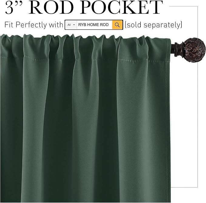 RYB HOME Basement Bathroom Kitchen Cafe Blackout Privacy Curtains, Short - Image 2