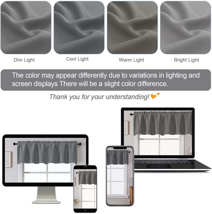 Chyhomenyc Light Grey Valances for Window, Room Darkening Short Curtains for - Image 5