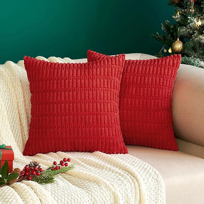 MIULEE Pack of 2 Red Corduroy Decorative Euro Sham Pillow Covers 24x24 Inch - Image 7