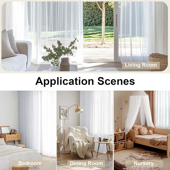OWENIE Sheer White Curtains, Sheer Curtains 63 inch Length 2 Panels Set - Image 6