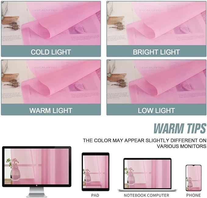 Light Pink Valances for Windows 14 inch Length 2 Panels, Small Voile Sheer - Image 7