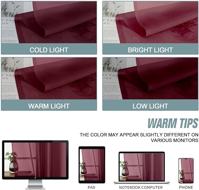 Burgundy Small Sheer Curtains 2 Panels Set, Kitchen Curtains 36 Inch Length - Image 7