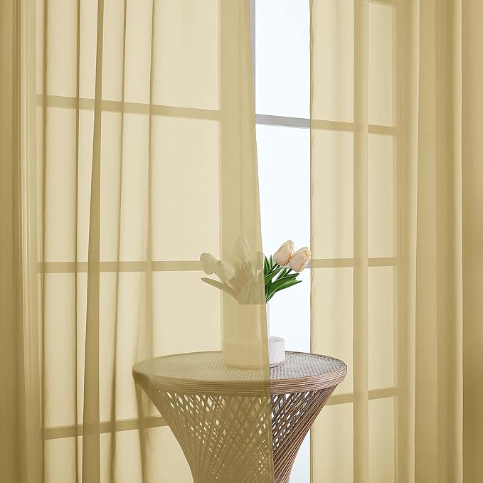 OWENIE Gold Sheer Curtains 120 Inches Long 2 Panels Set, Airy Lightweight Sheer - Image 2