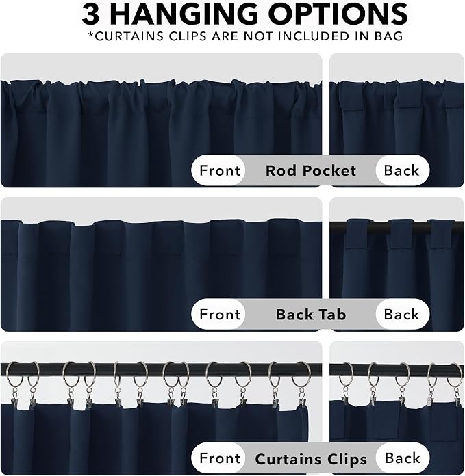 Deconovo Blackout Curtains, Thermal Insulated, W42 x L72 2 Panels, Back Tab - Image 2