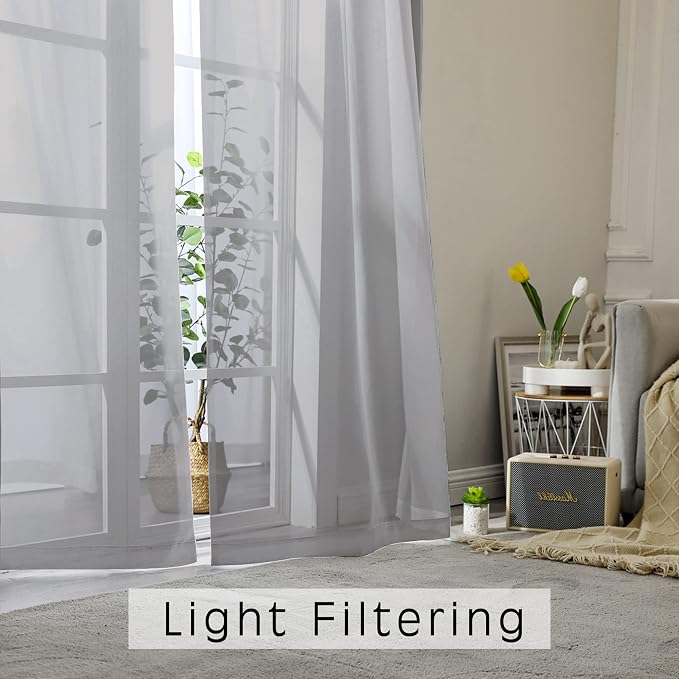 OWENIE Short Grey Sheer Curtains 36 Inches 2 Panels Set - Image 4