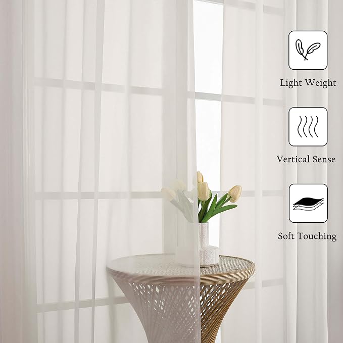 Lecloud Ivory Sheer Curtains 108 Inches Long 2 Panels, Solid Airy Voile Extra - Image 3