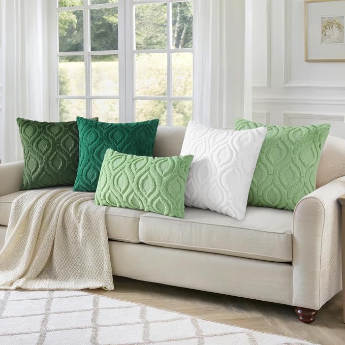decorUhome Throw Pillow Covers 20x20 Inch Set of 2, Soft Plush Faux Wool Green - Image 5