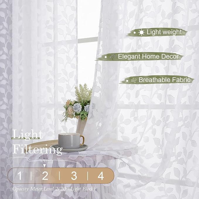 Chyhomenyc White Sheer Curtains 84 Inch Length 2 Panels Set, Light Filtering - Image 4