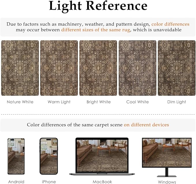 3x3 Washable Round Rug for Entryway Vintage Brown Non Slip Low Pile Carpet - Image 6