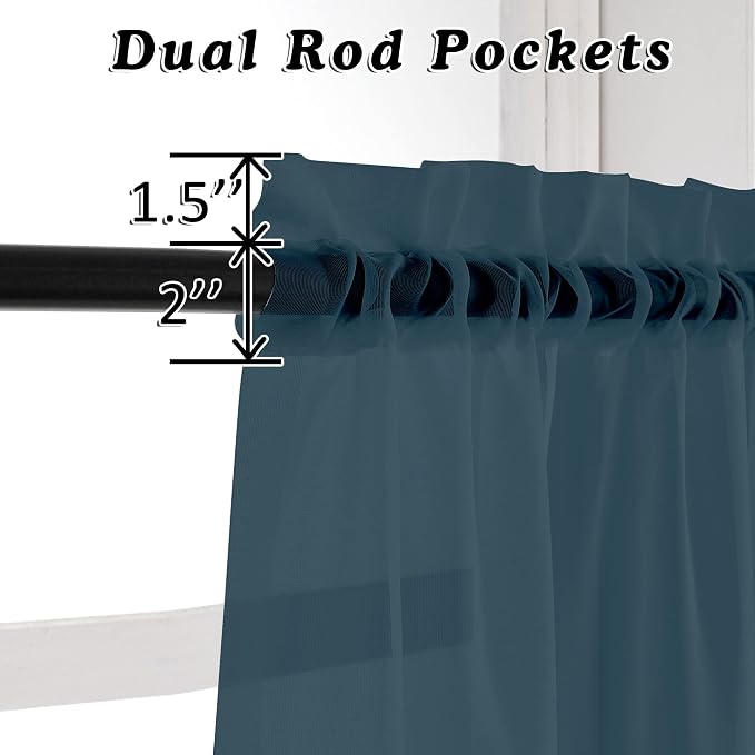 OVZME Dusty Blue Sheer Curtains 63 inch Length 2 Panels Set - Image 3