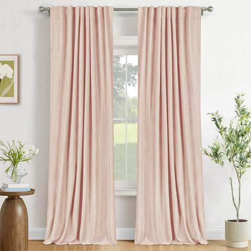 100% Blackout Shield Creamy Peach Linen Blackout Curtains by 100BlackoutShield