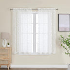 OWENIE Furman Ivory Sheer Curtains 54 Inch Length 2 Panels Set - Image 2