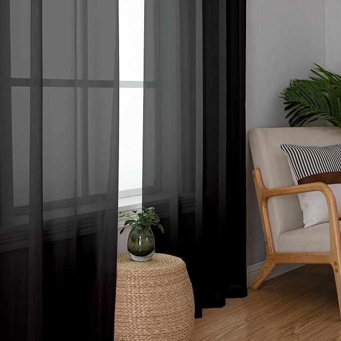 Simplebrand Black Sheer Curtains 96 Inches Long, Light Filtering Rod Pocket - Image 5