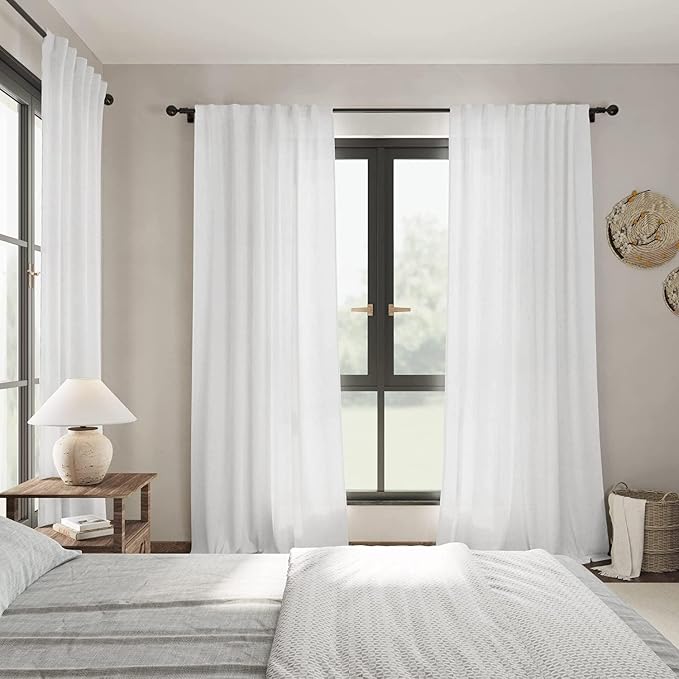 Nanspring White Linen Curtains 91 Inches Long - Image 2