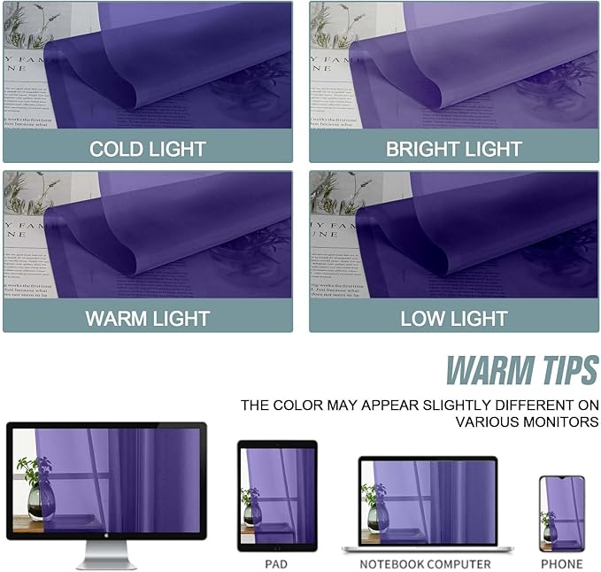 Purple Window Sheer Curtains 45 Inches Length, Voile Short Curtains - Image 6