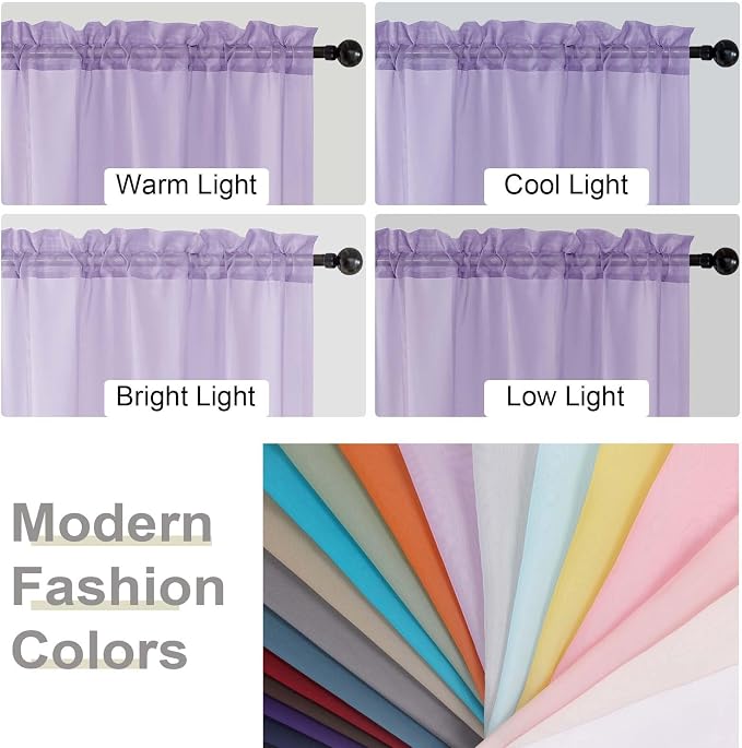 Sheer Lavender Curtains for Bedroom Living Room 54 Inch Length 2 Panels Set - Image 7