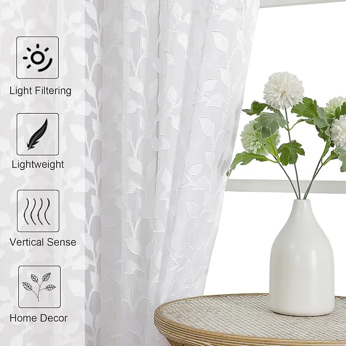 Chyhomenyc White Sheer Curtains 84 Inch Length 2 Panels Set, Light Filtering - Image 7