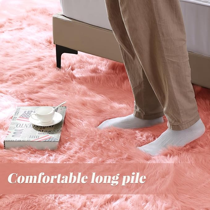 ORINOVA Pink Washable Fluffy Round Rugs - Image 3