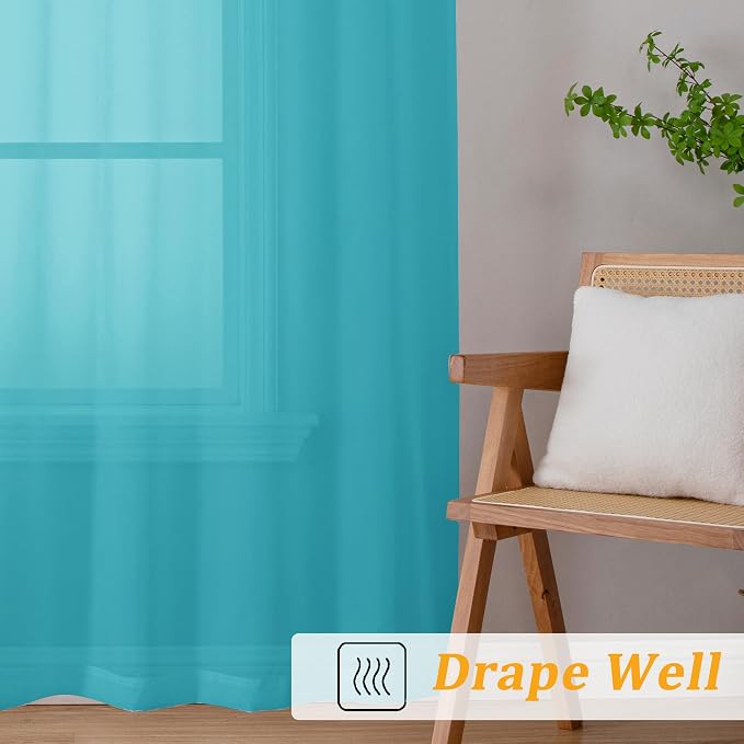 Gwine Turquoise Sheer Curtains 90 Inches Long 2 Panels Set, Light Filtering - Image 6