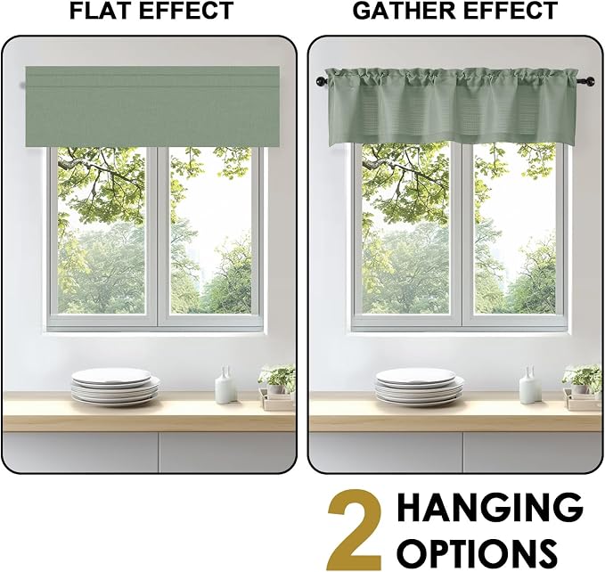 OWENIE Bob Valance Curtains 18 Inch Length 1 Piece, Faux Linen Slub Solid Green - Image 6