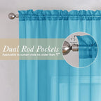 Lecloud Turquoise Sheer Curtains 63 Inch Length 2 Panels, Voile Light Filtering - Image 3