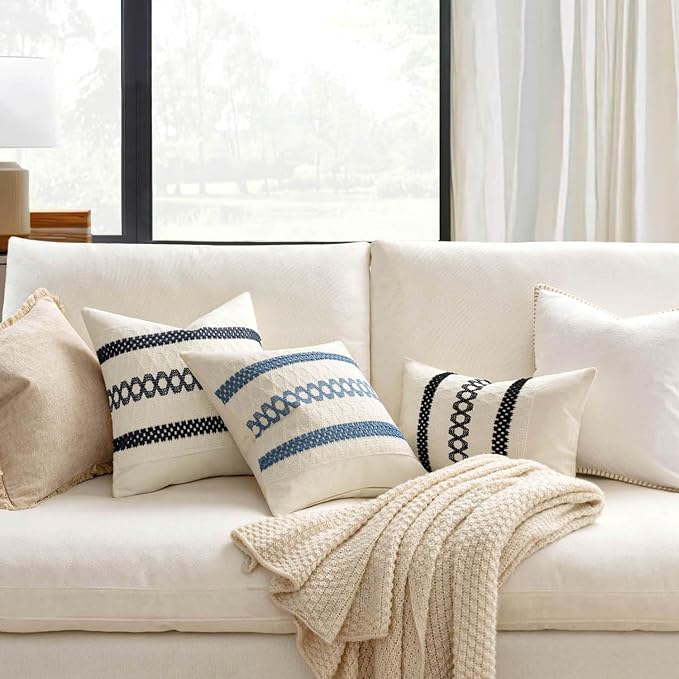 MIULEE Set of 2 Coastal Blue Boho Decorative Pillow Covers 18x18 Inch Farmhouse - Image 2