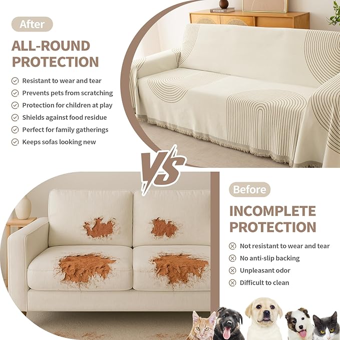 Couch Cover for Dogs, Boho Sofa Covers for 3 Cushion Couch, Chenille Sofa - Image 3