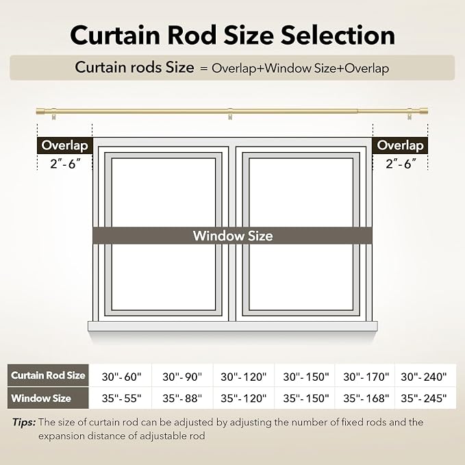 IFELS 2 Pack Curtain Rods for Windows 48 to 84 Inch, 1 Inch Gold Curtain Rod - Image 6