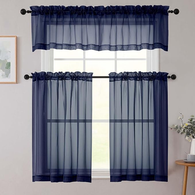 Kitchen Curtains 24 Inch Length Tier 2 Pieces, Cafe Bathroom Basement Rod - Image 8