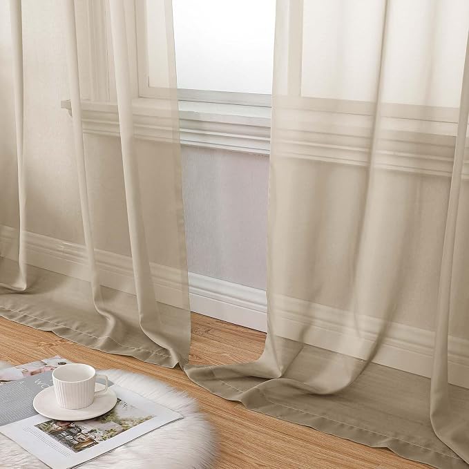Taupe Sheer Curtain for Bedroom Living Room 72 Inches Long 2 Panels Set - Image 8