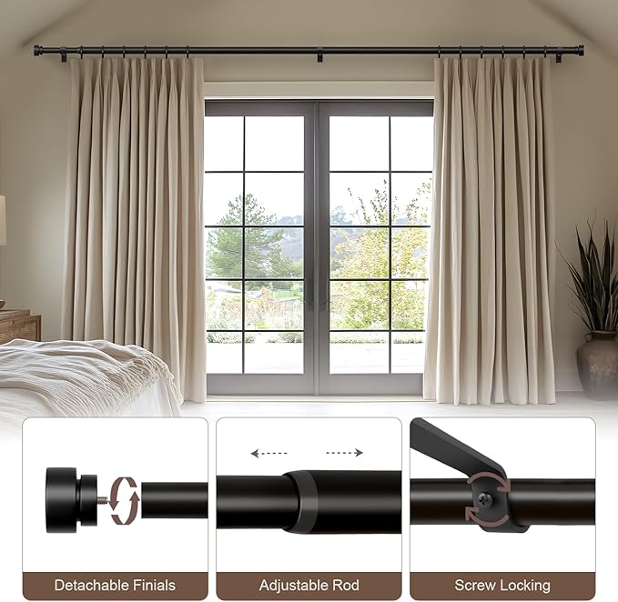 Lootkell Black Curtain Rods for Windows 48 to 84 Inches Adjustable Heavy Duty - Image 5