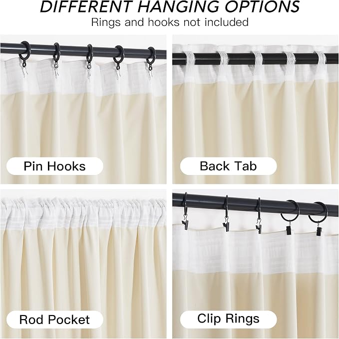 RYB HOME Cream Velvet Curtains 96 inch, Light Dimming White Window Curtains - Image 4